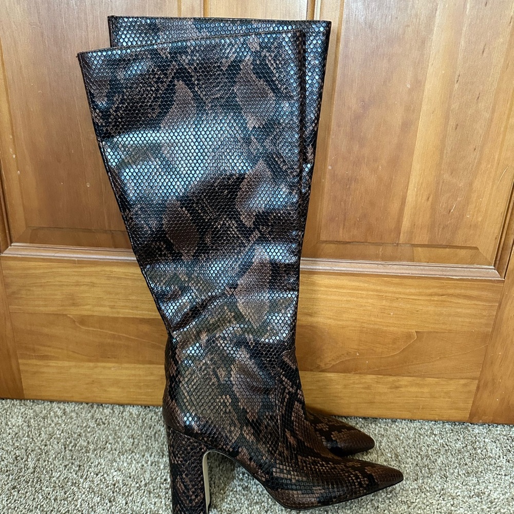 Steve Madden Dark Brown Snakeskin Heeled Boots - Wide Calf